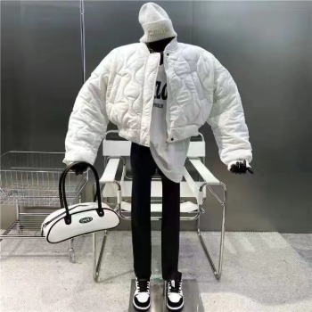 红色Vintage小个子棉服女ins港风短款棒球服本命年秋冬菱形棉服